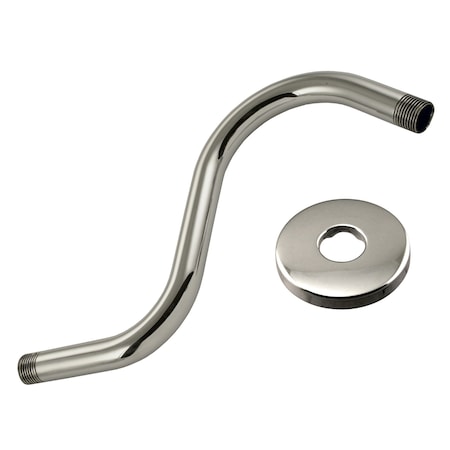 Westbrass 1/2" IPS x 8" S-Shaped Wall Mount Shower Arm with Sure Grip Flange, Polished Nickel D303-81-05